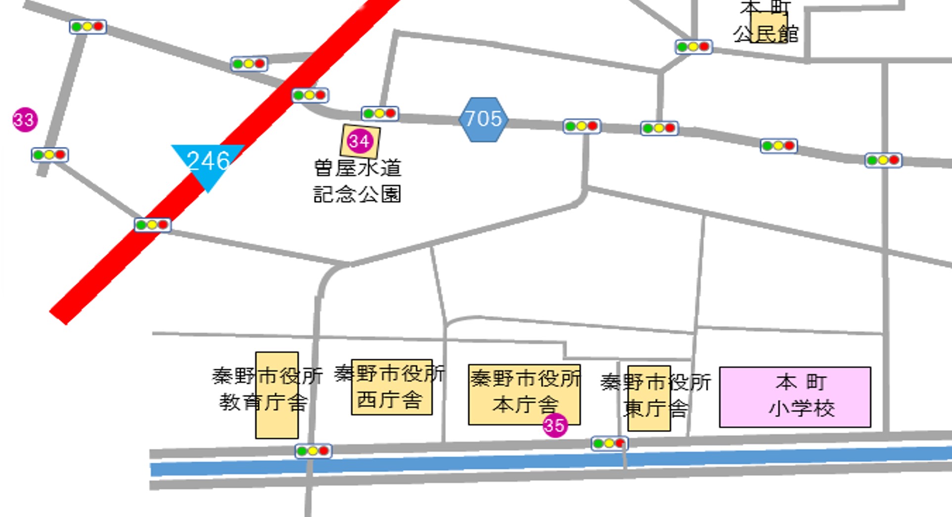 秦野市役所地図