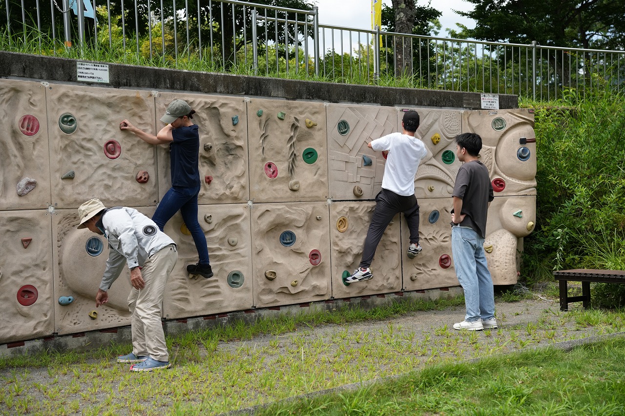 壁を水平方向に進んで速さや距離を競う
